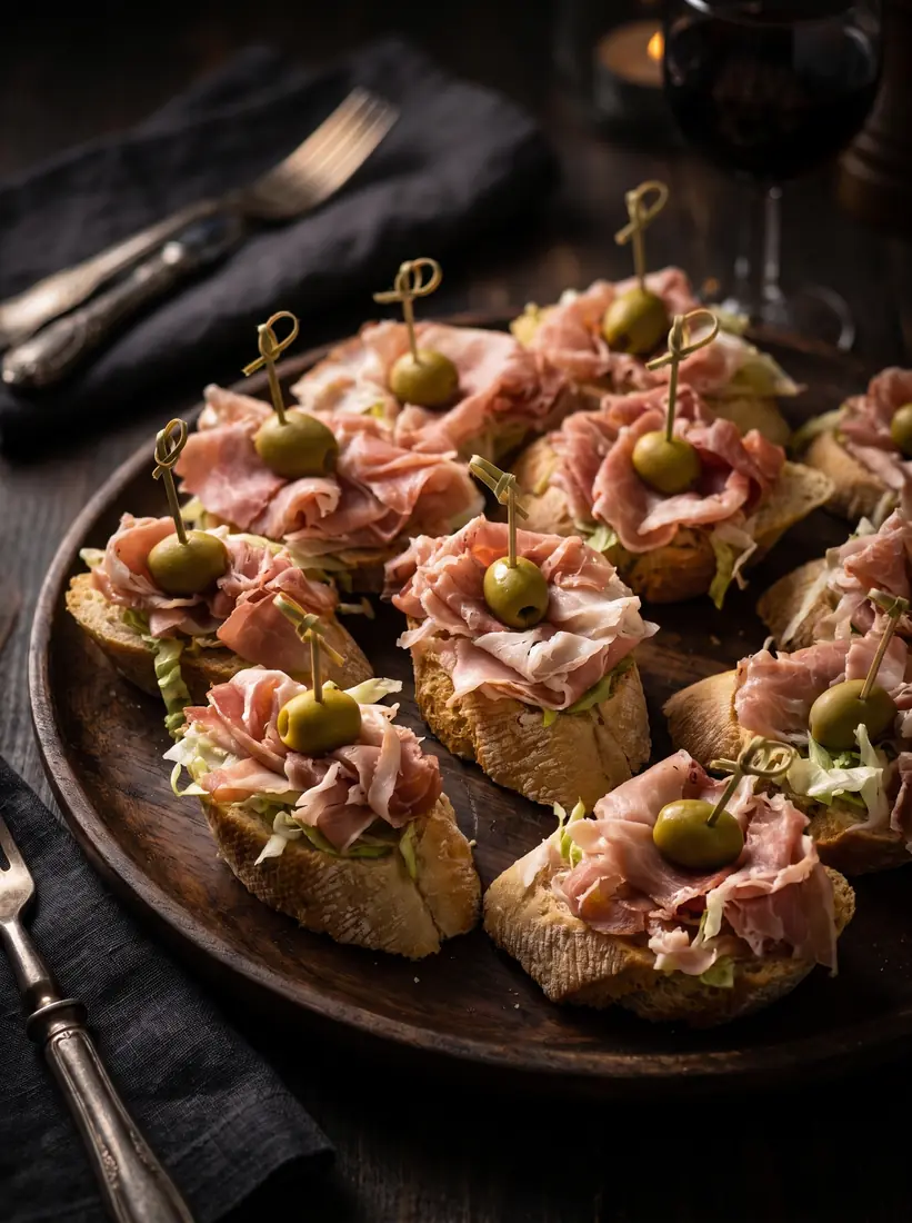 Finger food s pršutom in olivami